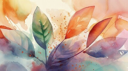 Abstract Multicolored Painting Background. Contemporary Art Texture with Leaves. Generative AI.