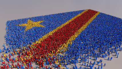 Congolese Banner Background, with People gathering to form the Flag of Democratic Republic of Congo.
