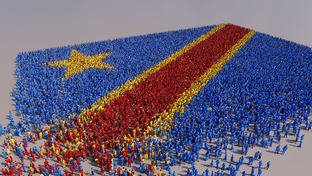 Congolese Banner Background, with People gathering to form the Flag of Democratic Republic of Congo.