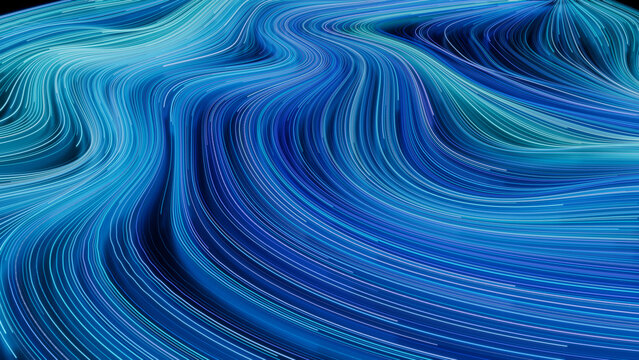 Colorful Swoosh Background with Blue, Purple and Turquoise Swirls. 3D Render.
