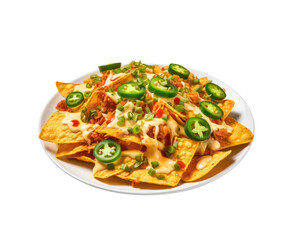 Delicious Plate of Nachos isolated on a Transparent Background 
