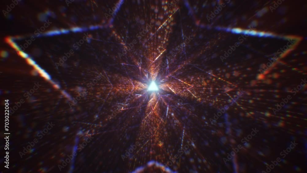 Poster abstract digital tunnel into virtual space consisting of a bright stream of particles