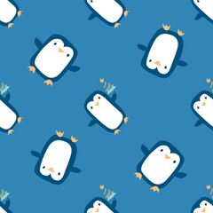 Christmas cartoon animals seamless penguin pattern for wrapping paper and fabrics and festive packaging