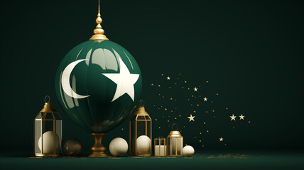 Pakistan day Resolution, national holiday, adoption of first constitution, March 23, worlds first Islamic republic, flag green and white star moon patriotic independence. banner copy space poster.