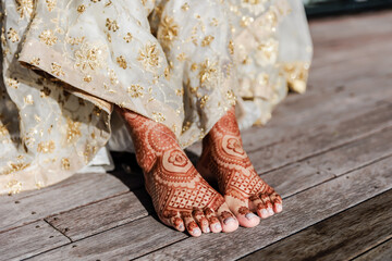 Indian bride's wedding henna mehendi mehndi feet close up