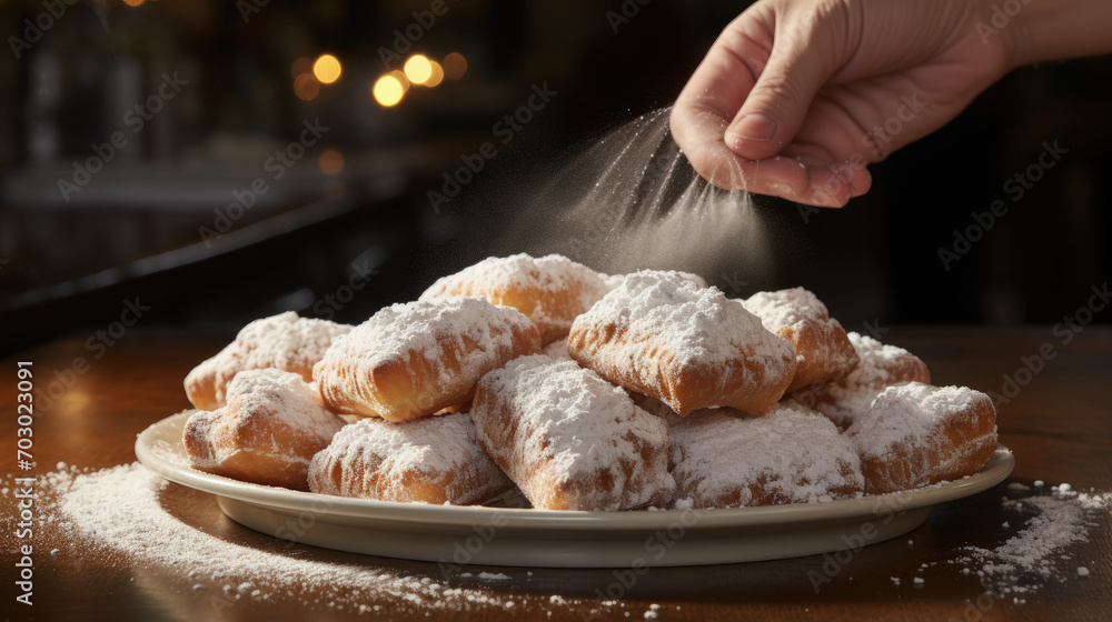 Wall mural sprinkling sugar on beignets