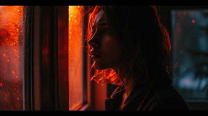 A woman peers on anxiously.