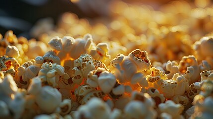 Popped popcorn close-up shot.