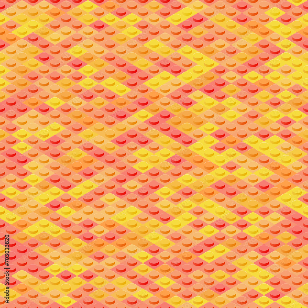Poster Seamless Vector Pattern or Background of Interlocking Plastic Bricks. Isometric Style. Reddish Colors