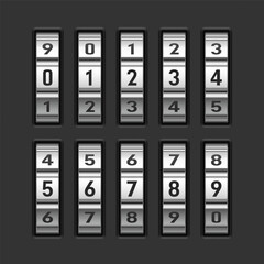 Vector Vertical Metal Rotating Discs With Black Numbers for Combination Lock