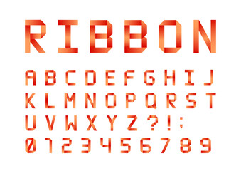 Vector Latin Font in the Form of Bands, Ribbons or Folding Paper. Red Color Style