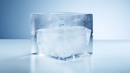  a square ice block with ice cubes in the middle and water on the bottom of the block and ice on the bottom of the block.
