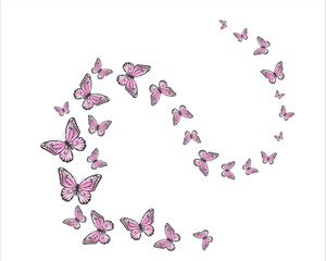 pink background with butterflies flock 