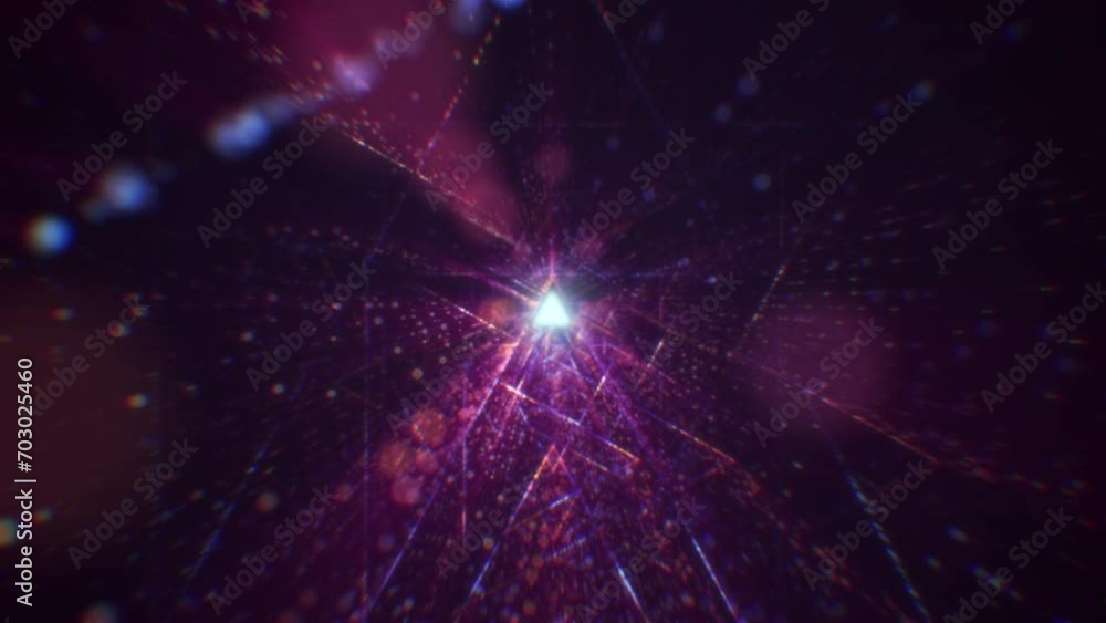 Poster abstract digital tunnel in cyberspace consisting of particles. virtual space consisting of a bright 