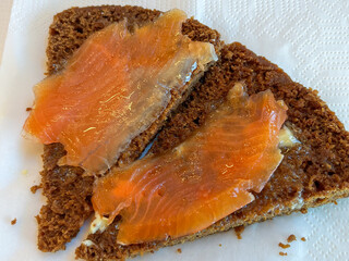 smoked salmon and Icelandic butter on rye bread - Laugarvatan, Iceland