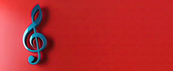 3d blue treble clef isolated on red background .music note symbol.