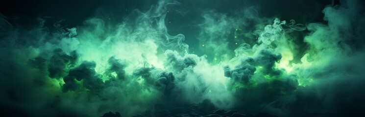 Thin abstract streams of green smoke on a black background, lightness and smoothness of movement