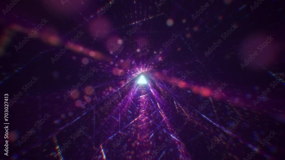 Poster abstract digital tunnel into virtual space consisting of a bright stream of particles