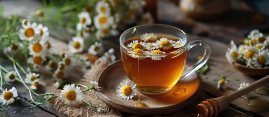 Chamomile-infused herbal tea with honey.