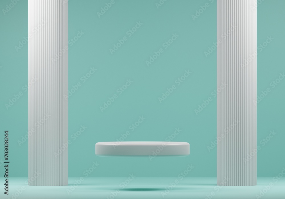 Poster minimal white round podium backdrop, pastel minimal mockup product display. abstract geometric platf