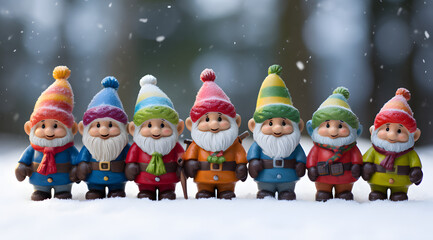 a group of gnomes in the snow