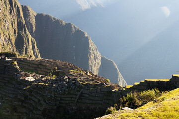Close-up side angle image of Machu Picchu citadel