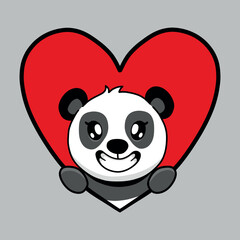 Cute panda pop up from heart cartoon. 