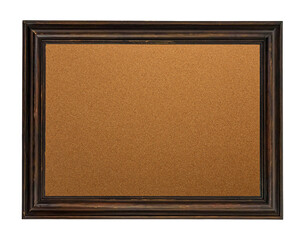 Dark wooden frame cork board on white backround. png isolated background. cork board blank
