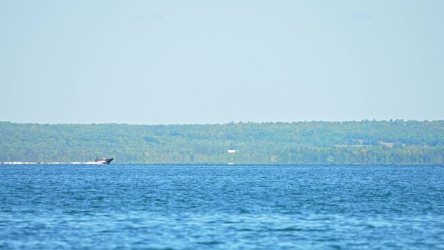 Luxury day vacation view, surrounded by the natural beauty of Lake Manitou. Haven with allure of recreational bliss, panoramic views of shoreline of Manitoulin Island, aquatic adventures in paradise