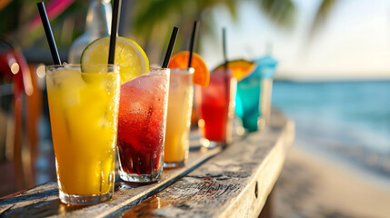 Exotic Tropical Drinks at a Beach Bar