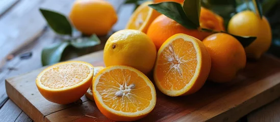 Foto op Plexiglas Limonene, a citrus essential oil, found in citrus fruit peels like lemons, oranges, grapefruits. © TheWaterMeloonProjec