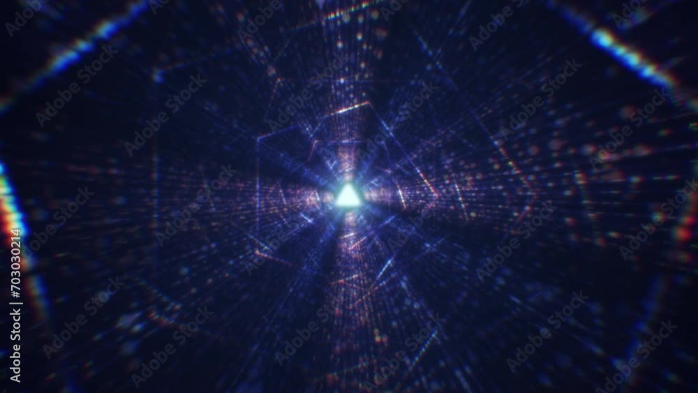 Poster abstract digital tunnel into virtual space consisting of a bright stream of particles