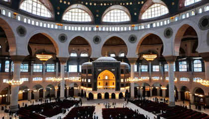 View of Taksim mosque inside in Istanbul downtown.