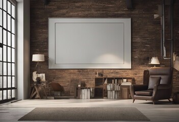 Mock-up poster image template in a room with brick wall