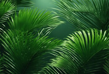 Palm tree leaves overlay texture Fresh green tropical plants isolated on a green background