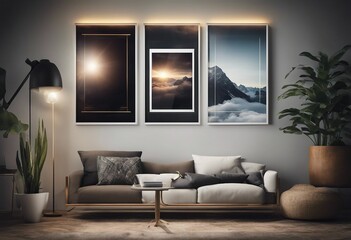 Poster frames template Mockup background in the living room