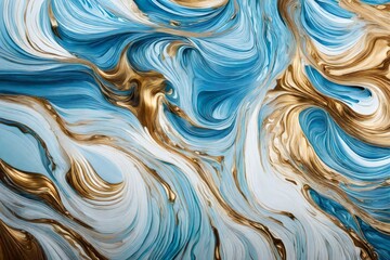 : Liquid gold cascading over a canvas of lightblue and white.