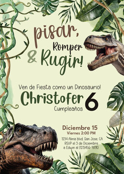 &iexcl;Pisa fuerte, mastica y ruge! &iexcl;Invitaci&oacute;n de cumplea&ntilde;os editable con tem&aacute;tica de dinosaurio T-rex!