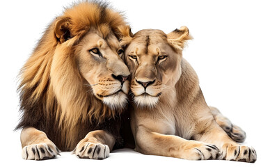 A romantic image of a lion and lioness lovers, isolated on transparent background. Perfect for wildlife conservation campaigns or nature-themed designs.