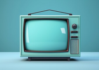 Old retro colorful TV receiver on pastel color wall background. 