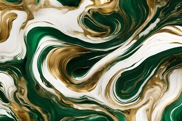 A captivating play of liquid green, white, and gold textures