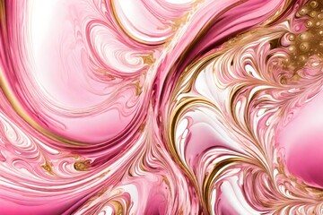 A liquid pink and white background adorned with delicate golden fractals.