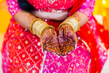 Indian bride's wedding henna mehendi mehndi hands close up