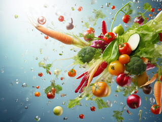 Obraz na płótnie Canvas Fresh vegetables background flaoting in air