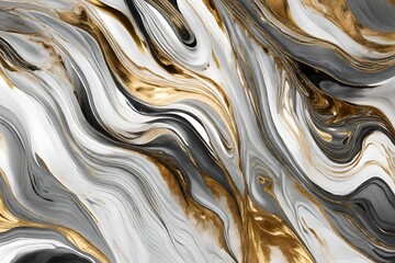 A mesmerizing interplay of liquid gray, white, and gold textures. - obrazy, fototapety, plakaty