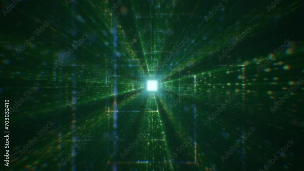 Poster abstract digital tunnel into virtual space consisting of a bright stream of particles