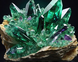 Green crystal peridot, glowing, sparkling drusy crystals.