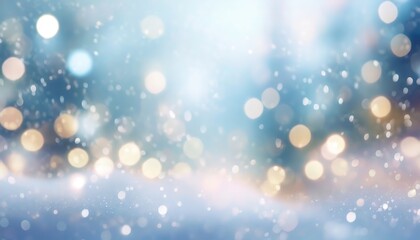 Obraz na płótnie Canvas Winter Wonderland Bokeh Lights. Abstract image of winter, blue and white bokeh lights give a festive, cold feel to the scene, resembling snowflakes or stars