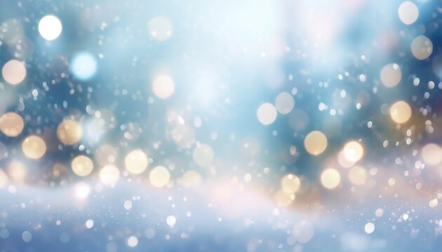 Winter Wonderland Bokeh Lights. Abstract image of winter, blue and white bokeh lights give a festive, cold feel to the scene, resembling snowflakes or stars