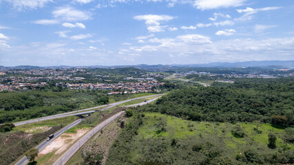 Fototapeta na wymiar Aerial view of Betim, Belo Horizonte, Brazil. Access interchange to Fernão Dias highway